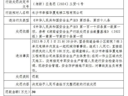 長沙電梯墜亡事故，電梯公司被罰款30萬，附事故調查報告